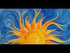 an acrylic painting of the sun in blue and yellow