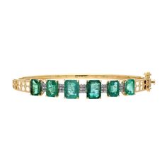 18k Solid Gold Emerald Diamond Bangle Bracelet 57x47 MM/ Prong Set Natural Gemstone Jewelry  Green Bracelet For Her/ Minimal Design Jewelry STONE DETAILS : ❋ Stone : Emerald ❋ Stone Size : Mix Size Approx. (± 0.20 MM) ❋ Stone Weight : 7.560 Cts. Approx. ❋ Stone Shape : Emerald Cut ❋ Stone Color : As Shown In Picture ❋ Stone Type : Natural ❋ Diamond Weight : 0.17 Cts. Approx. ❋ Diamond Shape : Round Cut ❋ Diamond Color & Quality : HI-SI ❋ Diamond Type : Natural METAL DETAILS : ❋ Metal Purity : So Formal Emerald Gemstone Bracelets, Diamond Bracelets With Gemstone Accents For Anniversary, Fine Jewelry Gemstone Cuff Bracelet For Formal Occasions, Formal Fine Jewelry Cuff Bracelet With Gemstone, Formal Gemstone Cuff Bracelet, Oval Emerald Bracelets For Anniversary, Classic Yellow Gold Multi-stone Bracelets, Classic Yellow Gold Bracelets With Multi-stone, Fine Jewelry Bracelets With Jewels For Formal Occasions