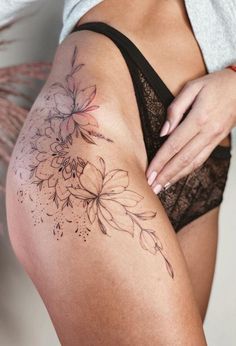 Side Thigh Tattoos Women, Hip Tattoos For Girls, Mandala Hip Tattoo, Female Tattoo Ideas, Upper Leg Tattoos