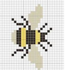 a cross stitch pattern with a yellow and black bee on it's back side