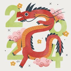 a red dragon sitting on top of the number twenty