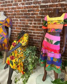 3 mannequins with beautiful bright clothing (dresses and sets) from Brazilian fashion brand, Farm Rio Tropical Collage, Farm Rio, Tunic Dress, Venice, Pop Up, Collage