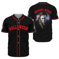 Get your product: Michael Myers - Halloween Jersey Shirt
1. PRODUCT INFORMATION:

Proudly printed in America
5.3 oz, unisex fit
Heavy cotton, classic midweight fabric
Material: 100% cotton | Dark Gray: 50% cotton:50% polyester | Light Gray: 90% cotton:10% polyester
Double-needle stitched neckline, bottom hem, and sleeves
Quarter-turned to eliminate center crease
7/8 inch collar
Tear-away label
Machine-wash safe
Copyrighted artwork
2. SIZE CHART:
3. RETURN:
We will gladly issue you a replacement Red Halloween Fan Merchandise Tops, Red Tops For Halloween Fan Merchandise, Black Halloween Fan Apparel Tops, Halloween Crew Neck Shirt With Sublimation Print, Halloween Streetwear Shirt With Sublimation Print, Casual Halloween Custom Print Sublimation Design, Casual Halloween Sublimation Design With Custom Print, Black Halloween Top With Sublimation Print, Fitted Tops For Halloween Fan Merchandise