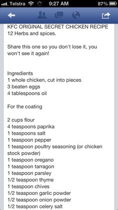 an iphone screen showing the recipe for chicken