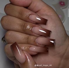 Brown Ombre Nails Design, Brown French Tip Nails Coffin, Nail Styles Shapes, Brown Tip Nails, Espresso Yourself, Ombre Brown, Fancy Nails Designs