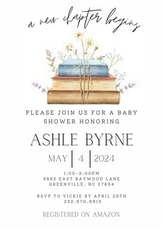 a baby shower with books and flowers on it