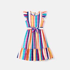 Introducing our Colorful Striped Sleeveless Belted Dresses for Mommy and Daughter! Crafted with comfort and style in mind, these adorable dresses are perfect for creating precious mother-daughter moments. Made from high-quality polyester, they are soft, lightweight, and ideal for the warm summer days ahead. Featuring a vibrant and eye-catching striped pattern, these sleeveless dresses add a pop of color to your wardrobe. The belted design not only accentuates your figure but also adds a touch of elegance to the overall look. Whether you're heading out for a casual day at the park or attending a family gathering, these dresses are versatile enough to suit any occasion. Simply pair them with your favorite sandals or sneakers for a chic and effortless ensemble. Add these delightful dresses to Multicolor Ruffle Twirl Dress For Playdate, Multicolor Ruffled Twirl Dress For Playdate, Multicolor Ruffle Twirl Dress For Playtime, Playful Rainbow Dress With Ruffles, Sleeveless Summer Twirl Dress For Play, Multicolor Ruffled Twirl Dress For Playtime, Playful Sleeveless Ruffled Dress, Playful Colorful Summer Dresses, Playful Sleeveless Sundress For Playtime