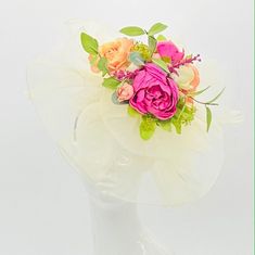 Handmade by Featured Milliner of The Kentucky Derby Museum 2023 & 2024 Pink and peachy florals with sprouting greenery. Garden-inspired loveliness. Attaches with headband.  Not taking customs this year--Derby 150 is going to be massive and mom life keeps me running! However, happy to suggest pieces that will coordinate with your outfit. If you don't love the way this attaches to your head--message me!  I can swtich *most* pieces to your preference. Clip, Headband OR Elastic Cord  NOTE: Heavier p Spring Cream Fascinator For Garden Party, Cream Fascinator For Spring Garden Party, Spring Garden Party Cream Fascinator, Cream Headpiece For Spring Garden Party, Beige Headpieces For Spring Garden Party, Cream Headpieces For Spring Ceremonies, Spring Garden Party Headpiece With Flower Decoration, Spring Wedding Headpieces With Flower Decoration, Spring Wedding Flower Headpieces