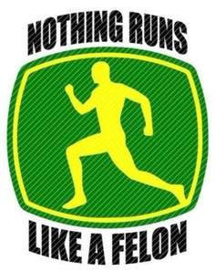 a green and yellow sign that says nothing runs like a flon on the front