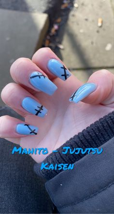 anime nails Jjk Inspired Nails, Jjk Nail Ideas, Jujutsu Kaisen Nails Acrylic, Satosugu Nail Art, Anime Nail Ideas Jujutsu Kaisen, Gojo Nails