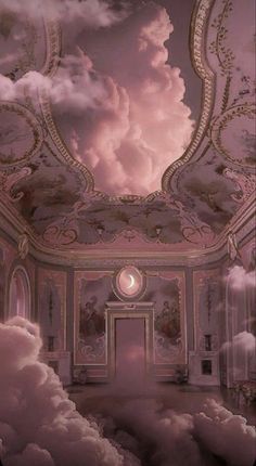 the ceiling is covered in pink clouds