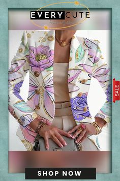 Light Purple Casual Print Patchwork Cardigan Turn-back Collar Outerwear Elegant Patchwork Outerwear For Spring, Spring Multicolor Patchwork Blazer, Patchwork Cardigan, Wholesale Fashion, Light Purple, Buy Now, Turn Ons, Collar, Purple