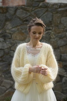 #Bridal #Cardigan #Wedding #Knit #Sweater Wedding Knit, Bridal Cardigan, Fluffy Cardigan, Comfy Cardigan, Easy Knitting Projects, Angora Sweater, Crochet Clothing And Accessories, Mohair Cardigan, Soft Cardigan