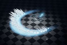 an image of a glowing object on a checkerboard background with space in the middle