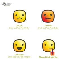 four different types of emoticions with text