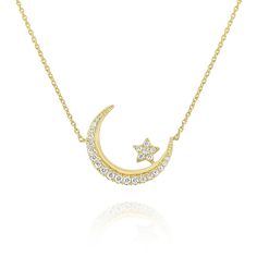 This necklace features luminous white and yellow gold, combining in an eye-catching bicolor pattern.Clearance Item. All Sales Final. Clearance items are not eligible for return.- 14K YELLOW & WHITE GOLD.- DIAMOND WEIGHT: 0.21 CTW.- DIAMOND QUALITY: HI (NEAR COLORLESS) SI1-2 (SLIGHTLY INCLUDED).- Includes 16-18 inch adjustable chain. White Diamond Celestial Necklace, White Diamond Celestial Necklaces, White Celestial Diamond Necklaces, Celestial Crescent Yellow Gold Necklace, Star Diamond Necklace, Diamond Star Necklace, Moon Goddess, Moon Star, Stars And Moon