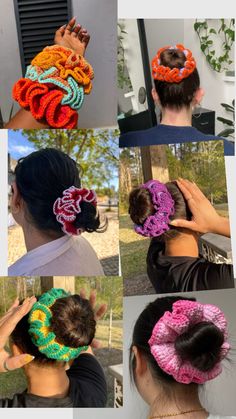 several pictures of different types of crochet hair accessories