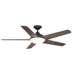 a ceiling fan that has a light on it and two blades attached to the blade