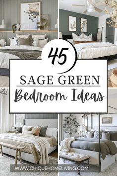 the top five sage green bedroom ideas to decorate in your own home, including bed linens and pillows