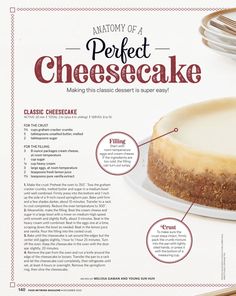 an advertisement for a cheesecake with instructions on how to make it