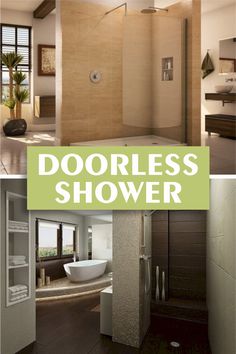 there are pictures of different bathroom fixtures in this photo and the words, doorless shower