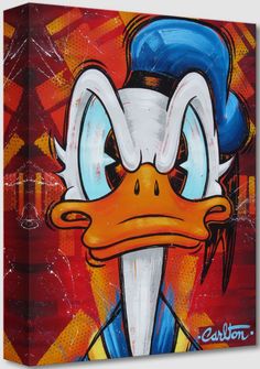 a painting of a cartoon duck wearing a blue hat