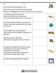 Division Word Problems For 5th Grade Worksheets