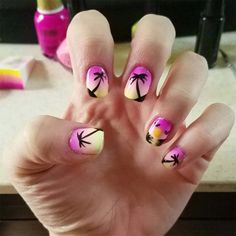 The 12 Best Tropical Beach Nail Designs You Should Try This Summer 202 – ND Nails Supply Nails For The Beach, Beach Manicure, Hawaiian Nails, Sunflower Nail Art, Palm Tree Nails, Sunset Nails