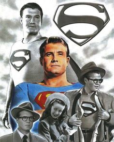 a collage of superman and his friends