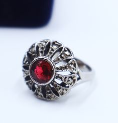 Vintage silver tone emaciated lab ruby ring size 6.5, In good vintage condition, The face of ring 17 mm across. Thanks. Ruby Ring, Lab, Vintage Silver, Rings Statement, Ruby, Statement Rings, Silver Tone, Ring Size, Beauty Book