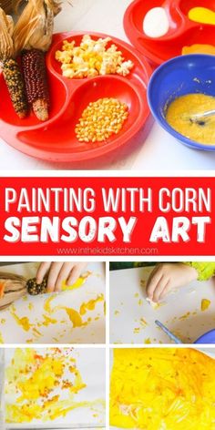 In this fun fall sensory art activity, kids can make their own paint using cornmeal and get creative with different corn-themed painting tools. Corn Activities For Preschool, Corn Activities, Corn Painting, Art Activity For Kids, Fall Sensory, Harvest Corn, Potato Stamp, Messy Crafts, Dried Corn