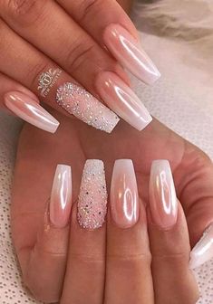 Metallic Nails Design, Cute Spring Nails, Metallic Nails, Nails Spring, Bride Nails, Pink Acrylic, Spring Fever, Pink Acrylic Nails