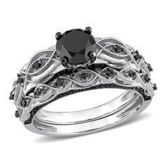 a black diamond engagement ring set