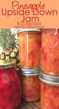 pineapple upside down jam in jars on a table