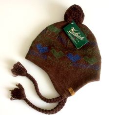 Wonderful Winter Hat With Ties Fleece Inner Lining Headband And Ear Flaps Stays On In Any Weather 50% Wool, 50% Acrylic Brown With Blue, Green Reindeer Design Check Out My Closet For More Quality Outdoor, Travel And Sportswear Items Casual Brown Hat With Ear Flaps, Ear Flap Beanie, Cute Winter Hats, Hat With Ear Flaps, Earflap Beanie, Pompom Beanie, Hats Winter, Gingham Jacket, Cute Beanies