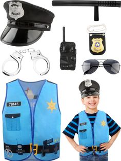 PRICES MAY VARY. Size Details: Kids police costume is one size fits most children aged 3-7. The police props are designed according to children's ergonomics, suitable for children to grasp. If your kid dreams of being a policeman, he'll love it Quality Material: The kids police cosplay costume is made of quality fabric, which is skin-friendly and comfortable; the hat is made of polyester fabric and shiny PU leather, the plastic lining baffle keeps the hat in good shape, durable and not easy to d Kids Police Costume, Police Dress, Policeman Costume, Police Cosplay, Police Vest, Dress Up For Boys, Career Costumes, Toddler Fancy Dress, Kids Police