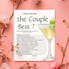 a poster with the words, who knows the couple best? on it next to flowers