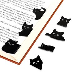 black cat magnets sitting on top of an open book