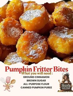 an advertisement for pumpkin fritter bites is shown