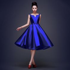 New High Quality Simple Royal Blue Cocktail Dresses Lace Up Tea Length Pink Chiffon Dress Short, Tea Length Formal Dresses, Royal Blue Cocktail, Royal Blue Cocktail Dress, Gaun Koktail, Neon Prom Dresses, Chiffon Dress Short, Dress Luxury, 파티 드레스