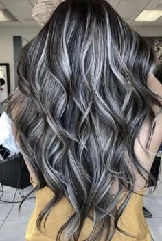 Black Hair With Grey Highlights, Best Long Haircuts, Black Hair With Highlights, Haircuts For Long Hair, Red Hair Color, Hair Color For Black Hair