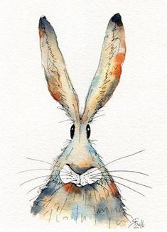 a watercolor painting of a rabbit's face