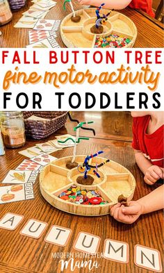 fall button tree fine - motor activity for toddlers with the words autumn on it