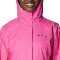 Lightweight and easily packable, the Arcadia II Rain Jacket provides on-the-go weather protection whether it be on our daily commute or during a hike. The Omni-Tech membrane works with a soft mesh lining to deliver comfortable breathability, while hook-and-loop cuffs and a drawcord hem help us seal out the elements. Pink Nylon Hiking Outerwear, Lightweight Waterproof Windbreaker For Outdoor Activities, Pink Nylon Outerwear For Hiking, Lightweight Waterproof Windbreaker For Hiking, Pink Waterproof Windbreaker For Outdoor Activities, Solid Windbreaker For Rainy Season Outdoor Activities, Pink Windproof Windbreaker For Outdoor, Rainy Season Windbreaker For Outdoor Activities, Pink Nylon Windbreaker For Outdoor Activities