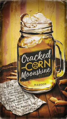 a painting of a mason jar filled with corn on top of a wooden table next to a napkin