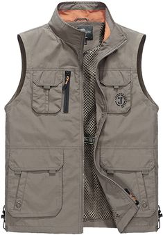 This men's outdoor vest is the perfect choice for any adventure. Crafted from lightweight khaki fabric, it features a sleeveless design with multiple pockets for optimal storage and easy access. Ideal for stay-cool performance and convenience in the outdoors. Men's Amber Outdoor Vest Jacket Multi Pockets 100% Polyester Imported Zipper closure FEATURES: Zipper front, regular fit, v neck, solid color, multiple pockets, lightweight, quick dry, breathable. Removable back, back expose mesh make you m Winter Vest With Cargo Pockets For Outdoor Activities, Outdoor Techwear Vest, Techwear Outdoor Vest, Techwear Outerwear With Pockets For Camping, Khaki Military Vest With Pockets, Winter Outdoor Activity Vest With Multiple Pockets, Sleeveless Techwear Vest With Pockets, Winter Outdoor Vest With Side Pockets, Winter Vest With Side Pockets For Outdoor