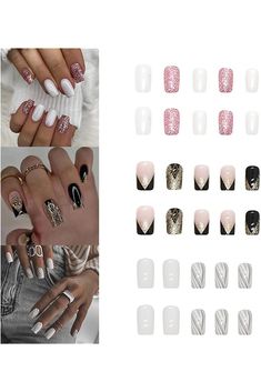 3Packs (72 Pcs) Press on Nails Medium Square Fake Nails Full Cover False Nails with Glitter Designs Nail Decorations for Women Girls Nails Medium Square, Nails With Glitter, Press On Nails Medium, Nails Classy, Nails Medium, Designs Nail, Nail Decorations, False Nails, Fake Nails