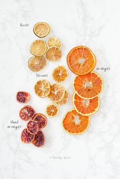 oranges cut up and labeled with their names