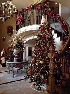 a christmas tree in the middle of a room