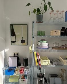 a shelf filled with lots of different types of items